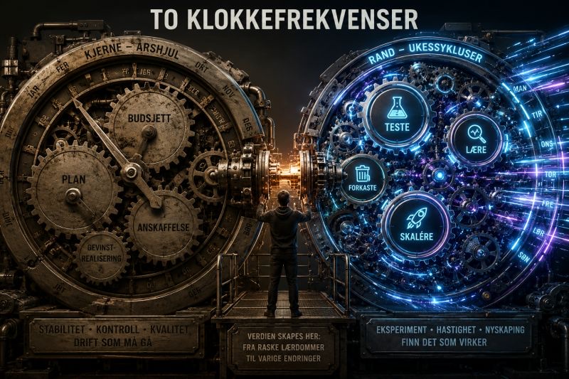 Illustration: clockwork labelled annual cycle beside a glowing ring of weekly cycles